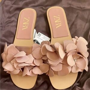 Zara Blush Pink Floral Appliqué Slide Mules